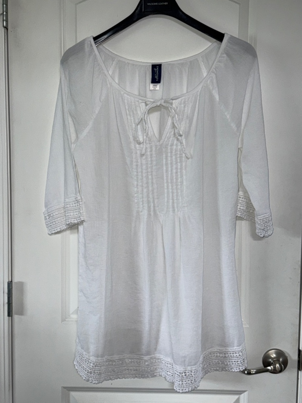 Swimsuits for All White Boho Tie-Neck Tunic Swim Cover, 14/16 - Picture 1 of 7